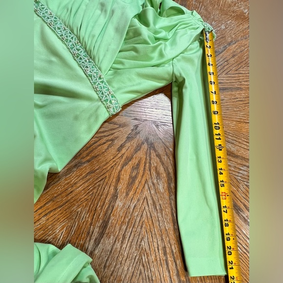 VINTAGE 60s 70s pistachio mint full length maxi gown formal dress beaded MCM - Picture 15 of 17